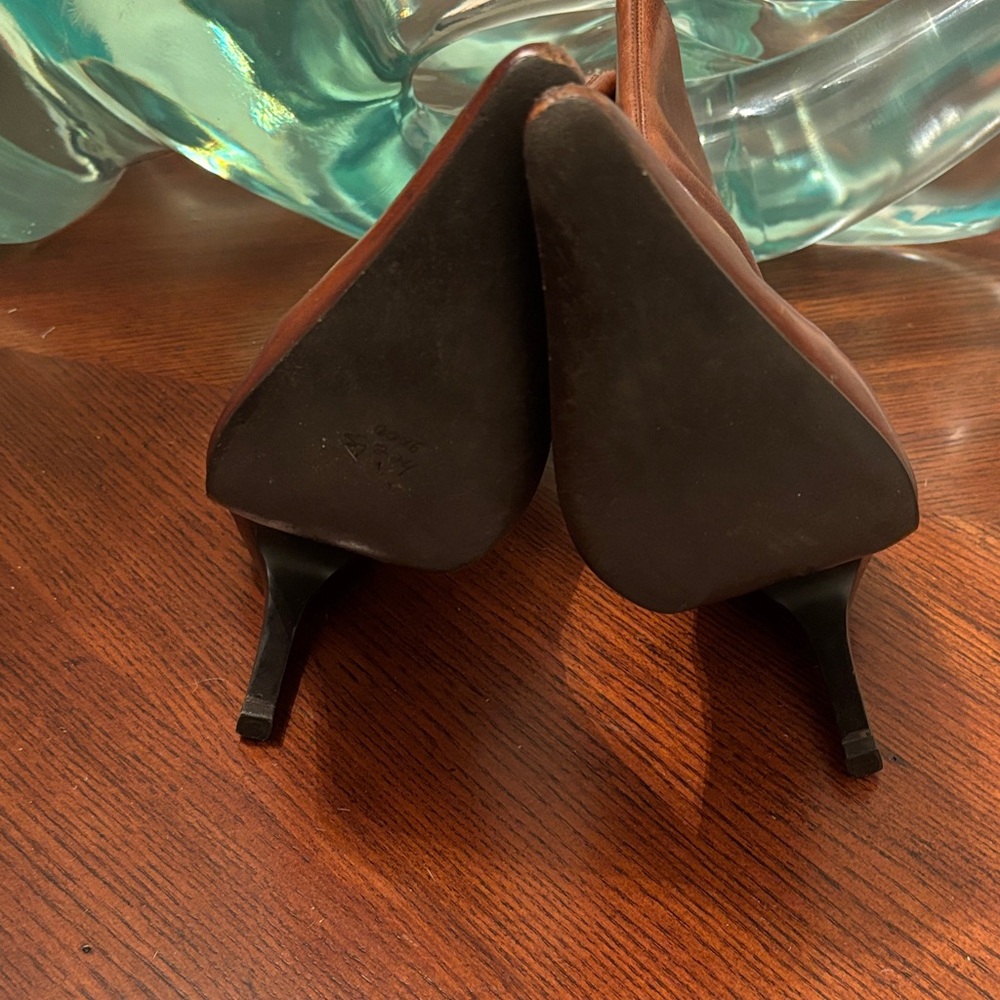 Steve Madden Brown Leather Pointed Toe Mid-Calf Heeled Boots - Picture 5 of 8